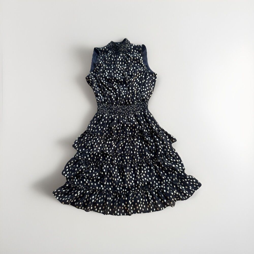 MSK Petite Black Tiered Halter Dress Gold Polka Dots Sz PS Coquette Whimsygoth - Picture 5 of 16